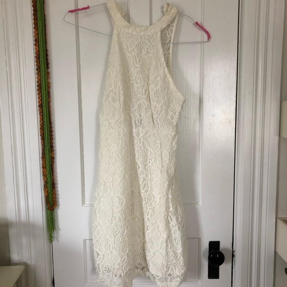 White Lace Halter Mini Dress - Picture 1 of 3
